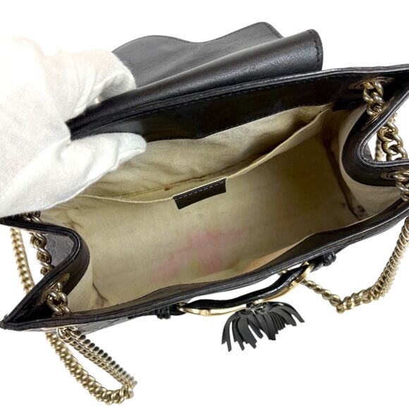 Gucci Chain Mini Shoulder Bag Emily Shima Leather Black 2way Tassel - Picture 8 of 12